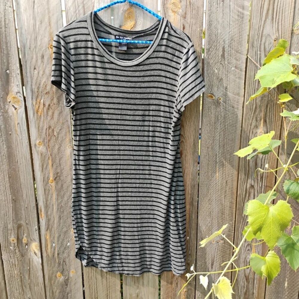See You Monday Gray & Black Striped T-shirt Dress Midi Super Soft Size Large
